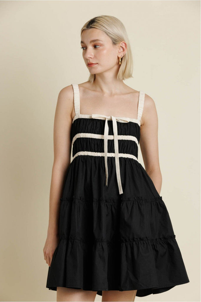 Black & White Contrast Binding Mini Dress - MISRED