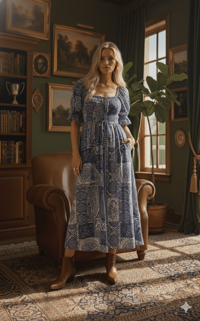 Blue Bandana Print Midi Dress - MISRED