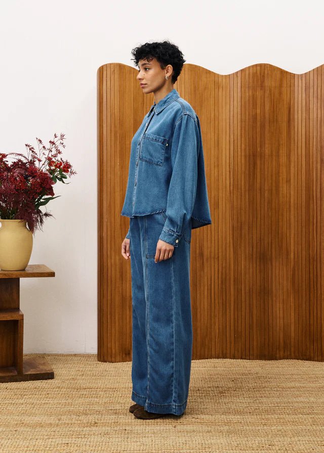 Blue Denim Wide Leg Pant - MISRED