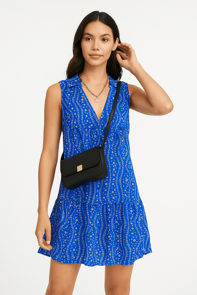 Blue & Gold Detail Mini Dress - MISRED
