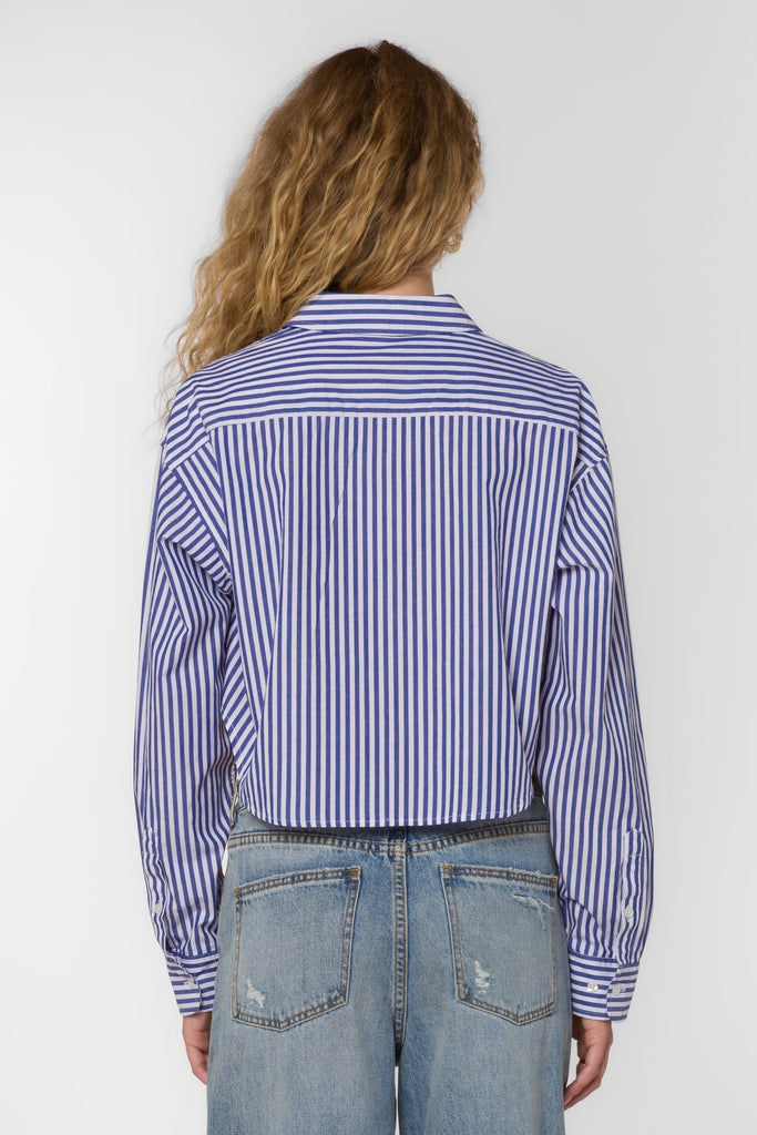 Blue Striped Cropped Button Down - MISRED