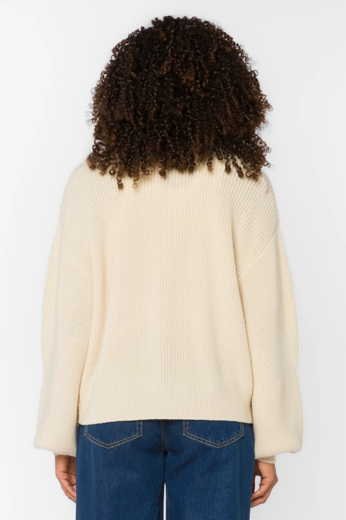 Brayden Cream Balloon Sleeve Cardi - MISRED