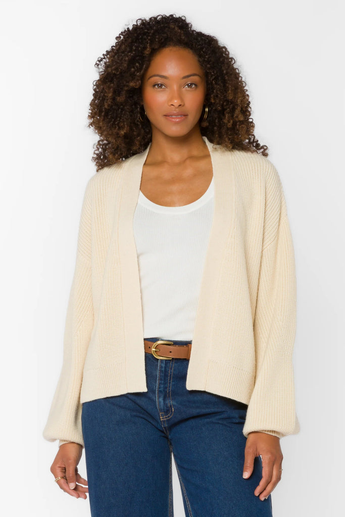 Brayden Cream Balloon Sleeve Cardi - MISRED