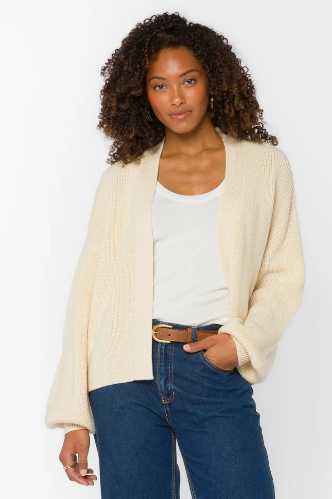 Brayden Cream Balloon Sleeve Cardi - MISRED