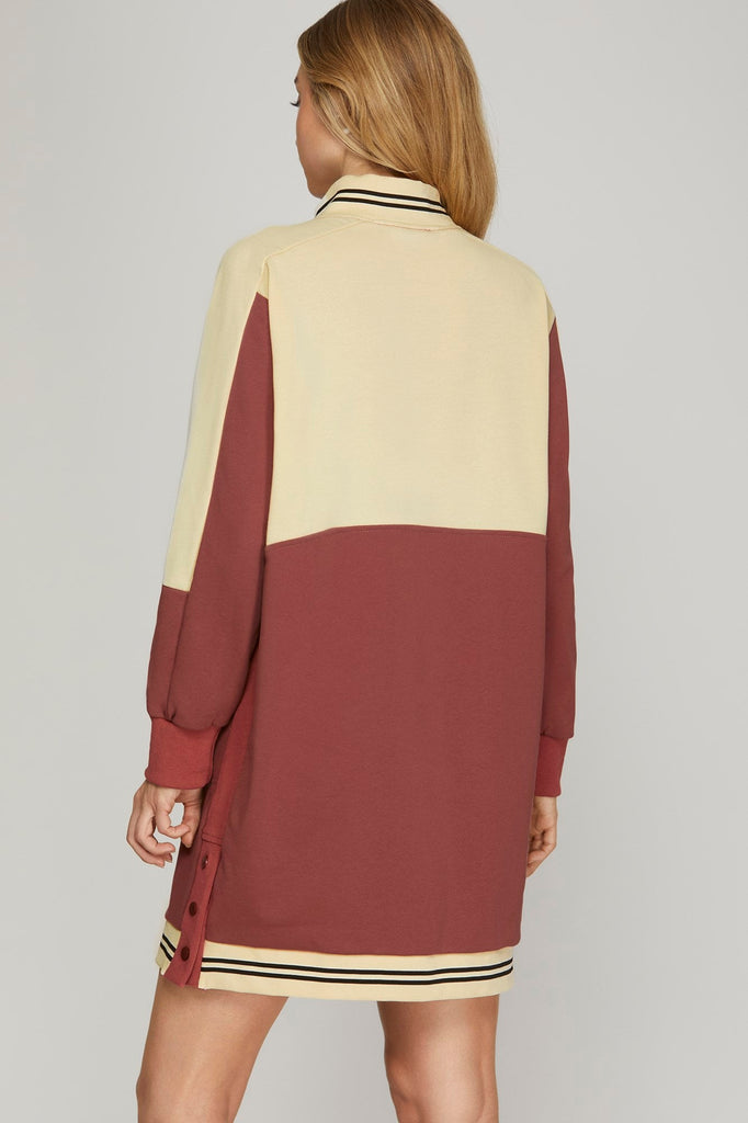 Brick red Varsity Stripe Zip Up Dress - MISRED