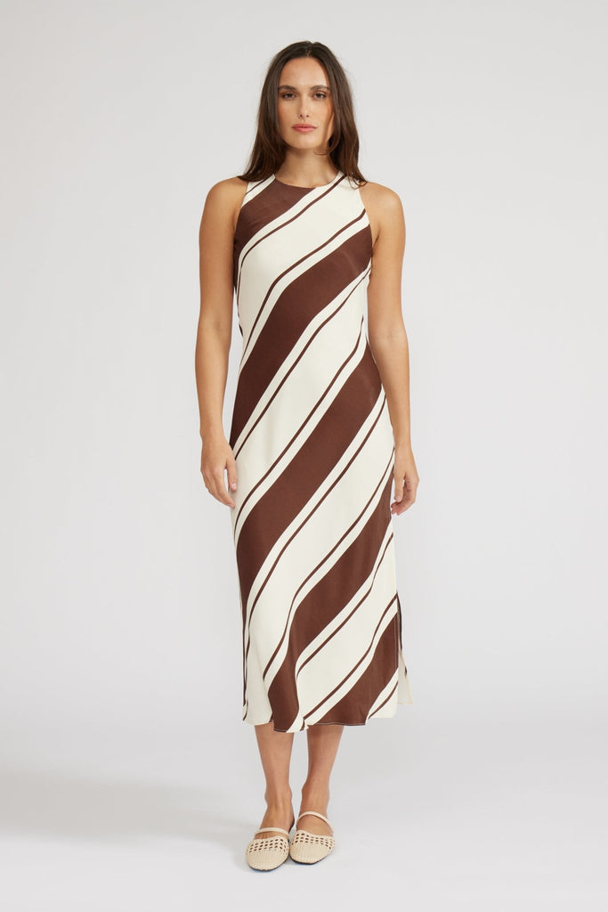 Brown & White Striped Dress - MISRED