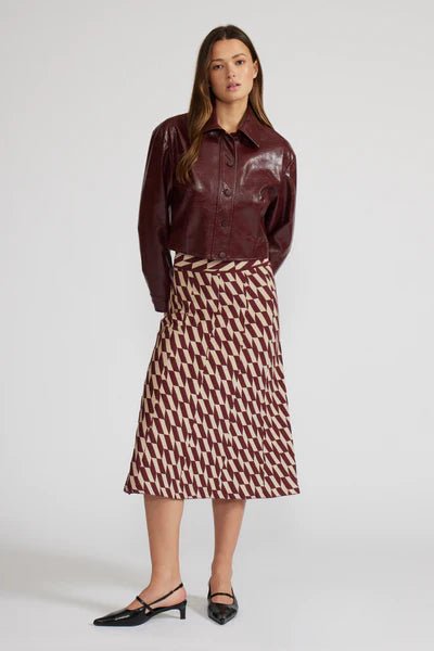 Burgandy Faux Leather Cropped Jacket - MISRED