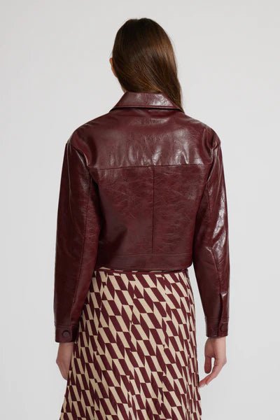 Burgandy Faux Leather Cropped Jacket - MISRED