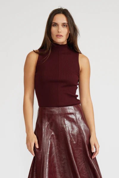 Burgandy Ribbed Knit Sleeveless Top - MISRED
