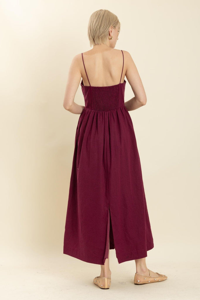 Burgundy Boned Bodice Midi Dress - MISRED
