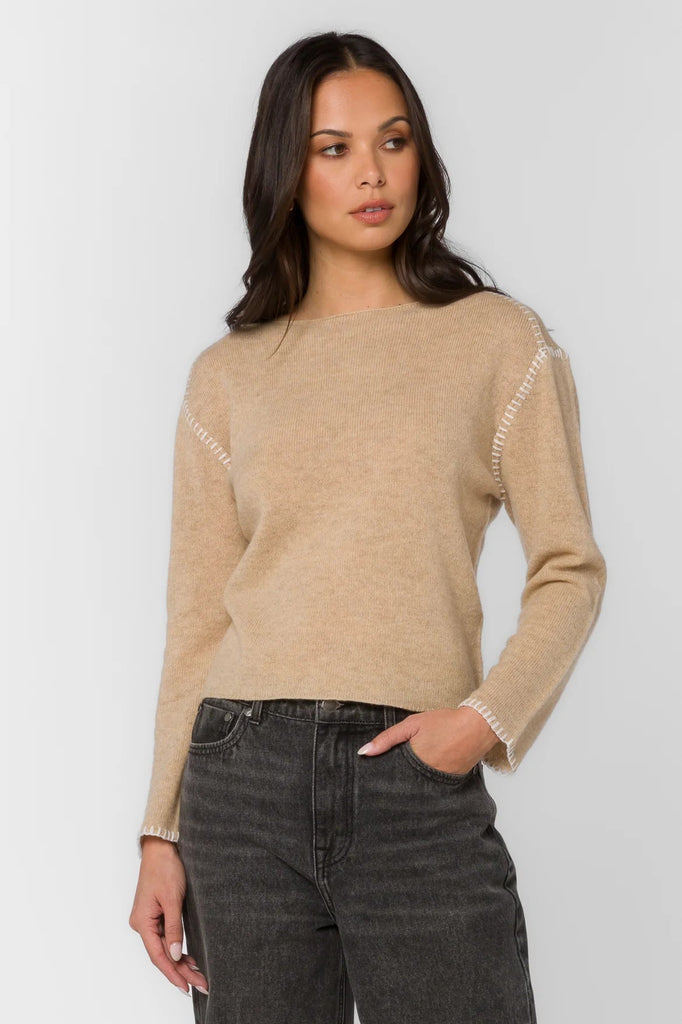 Cashmere Contrast Stitch Pull Over Sweater - MISRED