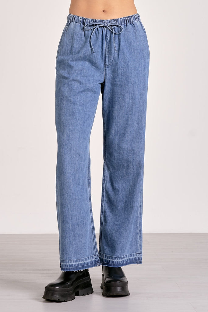 Chambray Drawstring Straight Leg Pant - MISRED