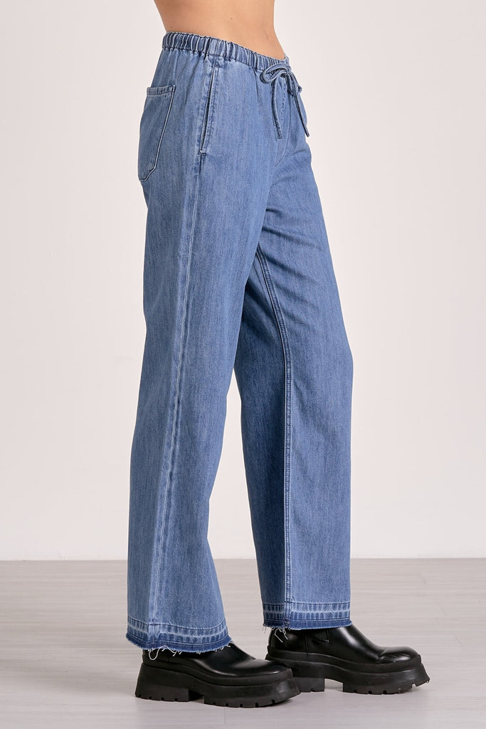 Chambray Drawstring Straight Leg Pant - MISRED