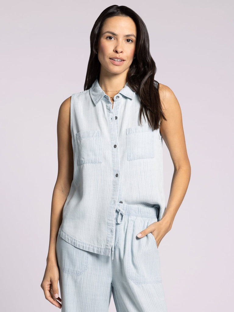 Chambray Herringbone Button Tank - MISRED