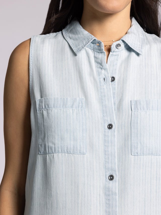 Chambray Herringbone Button Tank - MISRED