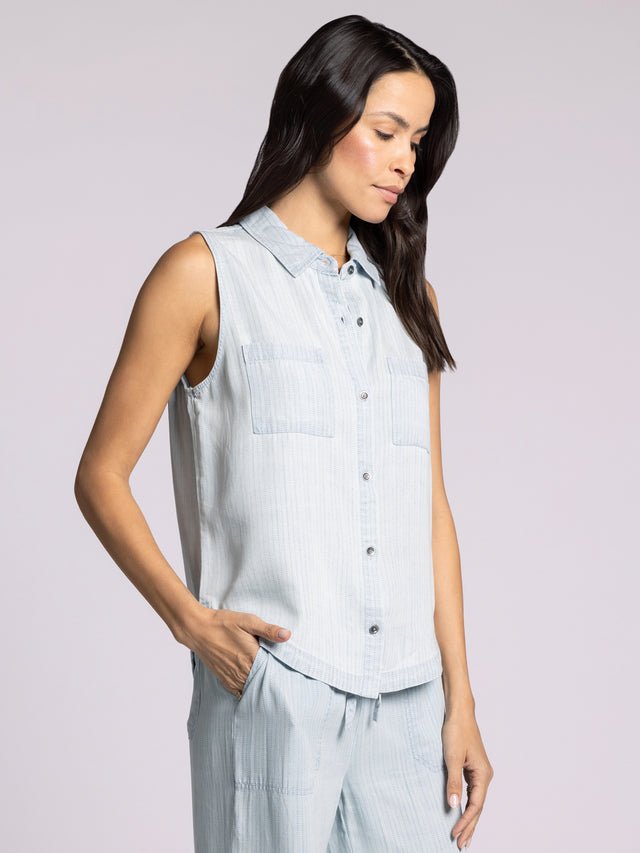 Chambray Herringbone Button Tank - MISRED