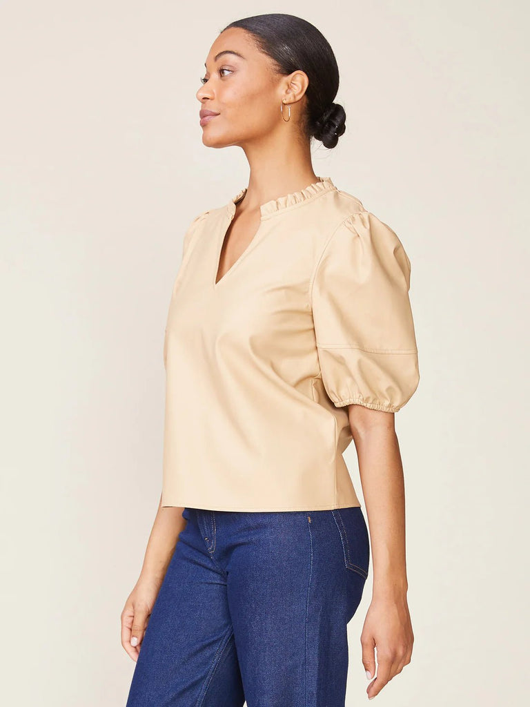 Champagne Vegan Leather Blouse - MISRED