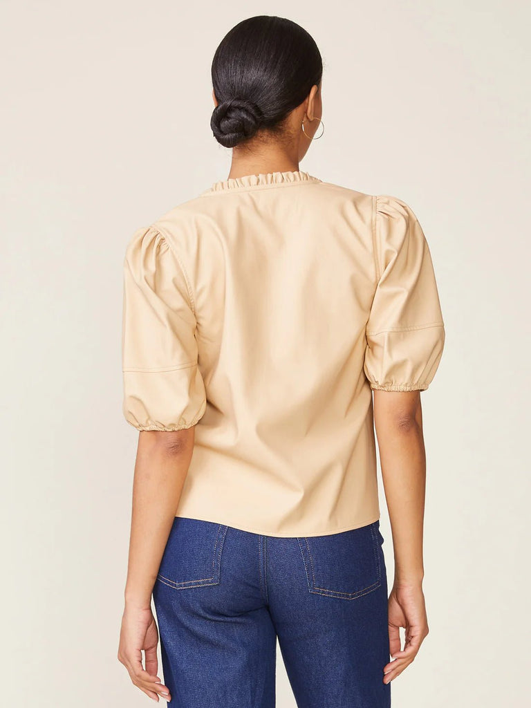 Champagne Vegan Leather Blouse - MISRED