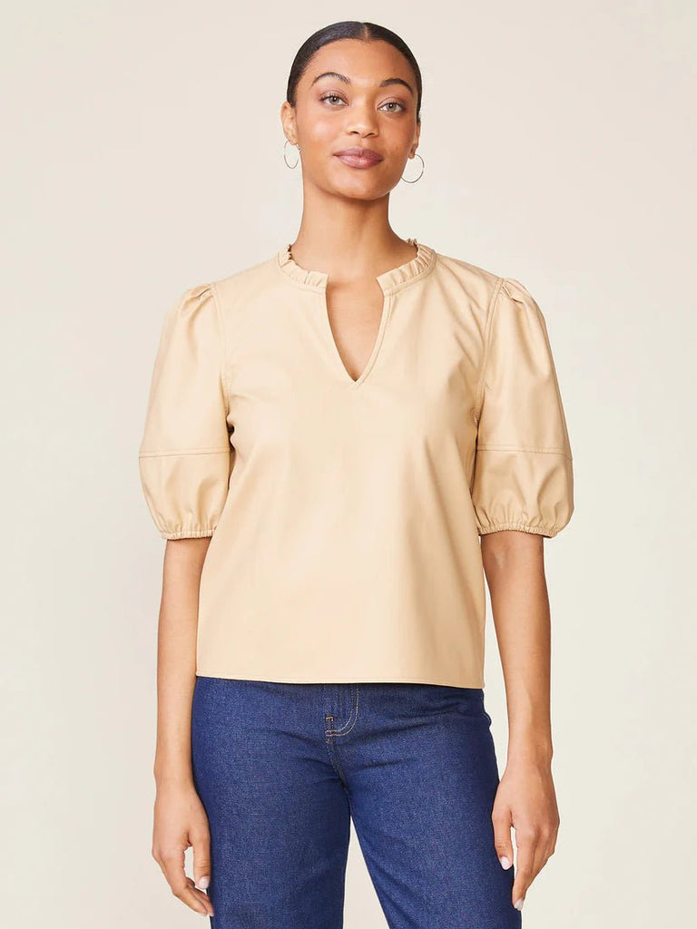 Champagne Vegan Leather Blouse - MISRED