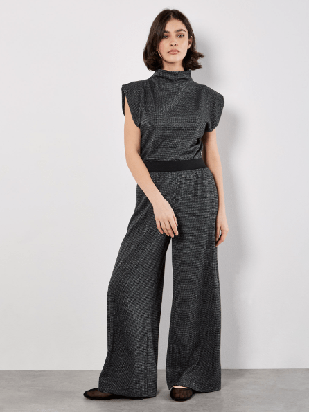 Charcoal Textured Wide - Leg Pants - MISRED