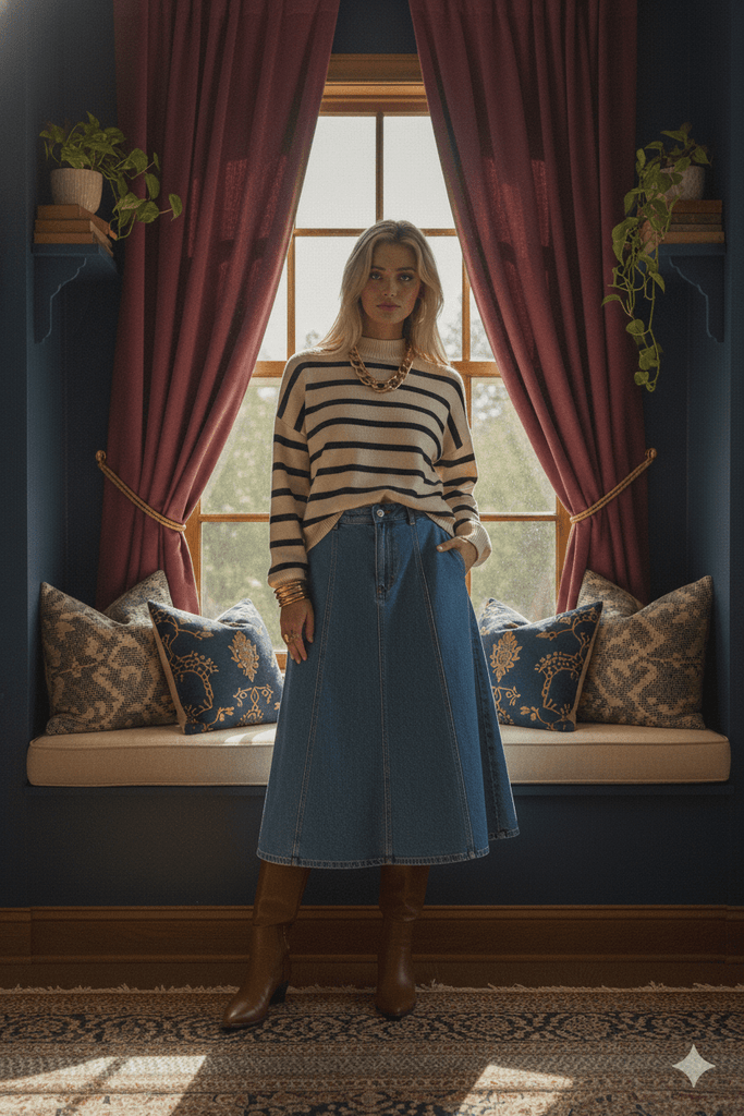 Classic Wash A - Line Denim Skirt - MISRED