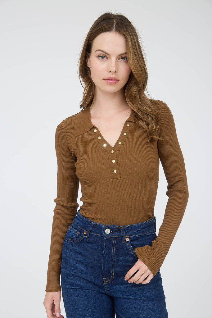 Collared Gold Button Long Sleeve - MISRED