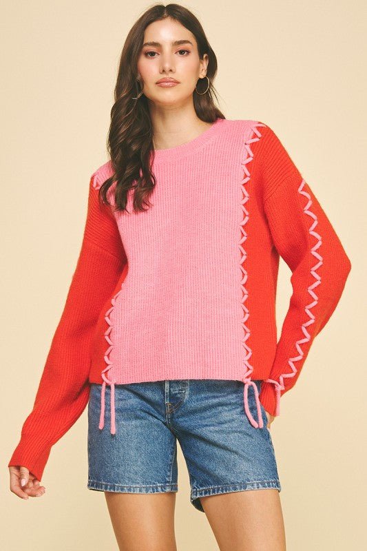 Colorblock Stitch Detail Sweater - MISRED