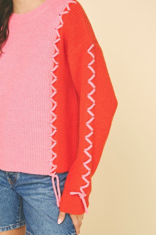 Colorblock Stitch Detail Sweater - MISRED