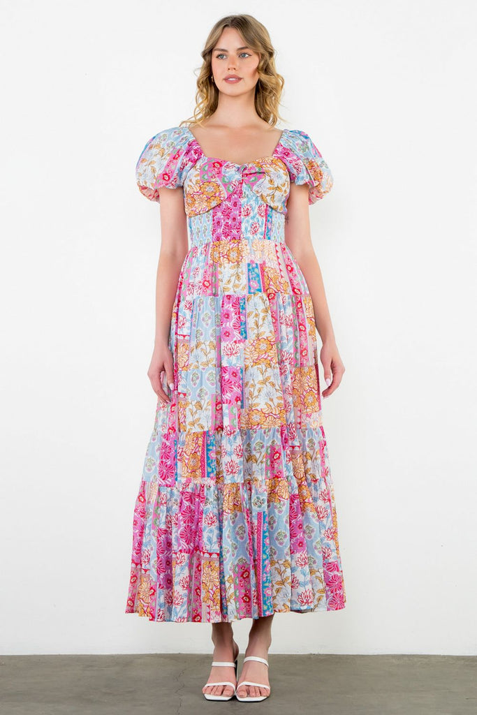 Colorful Patchwork Tiered Maxi Dress - MISRED