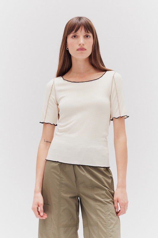 Contrast Ribbing Tee - MISRED