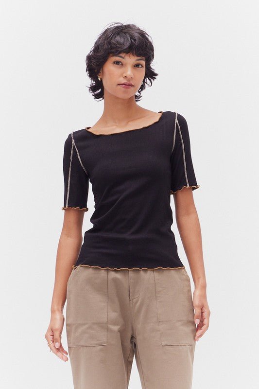 Contrast Ribbing Tee - MISRED