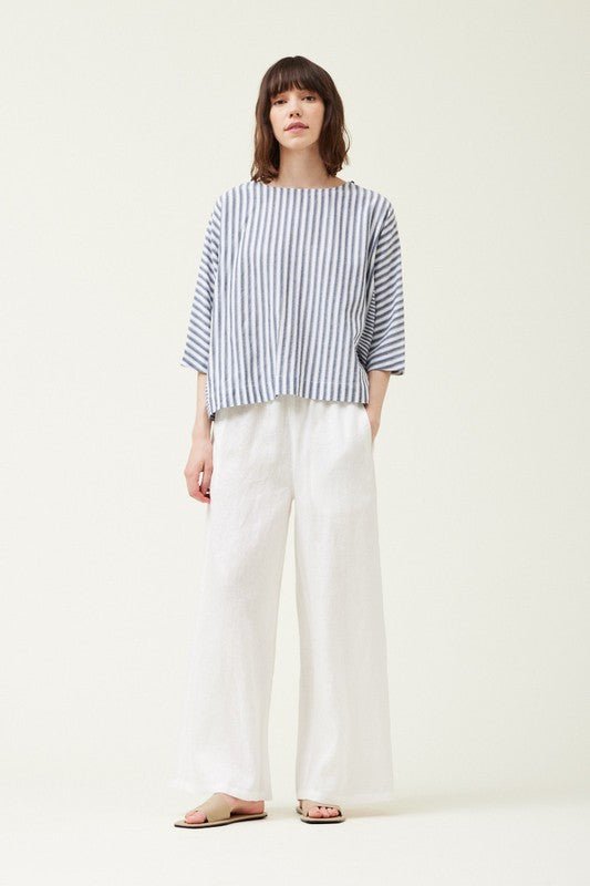 Contrasting Stripe Flowy Blouse - MISRED
