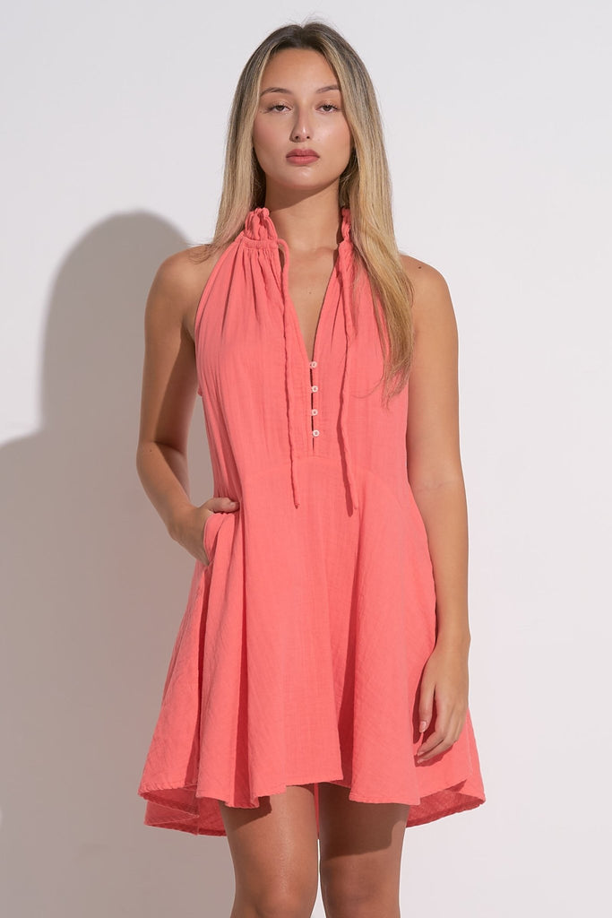 Coral Gauzy A - Line Mini Dress - MISRED