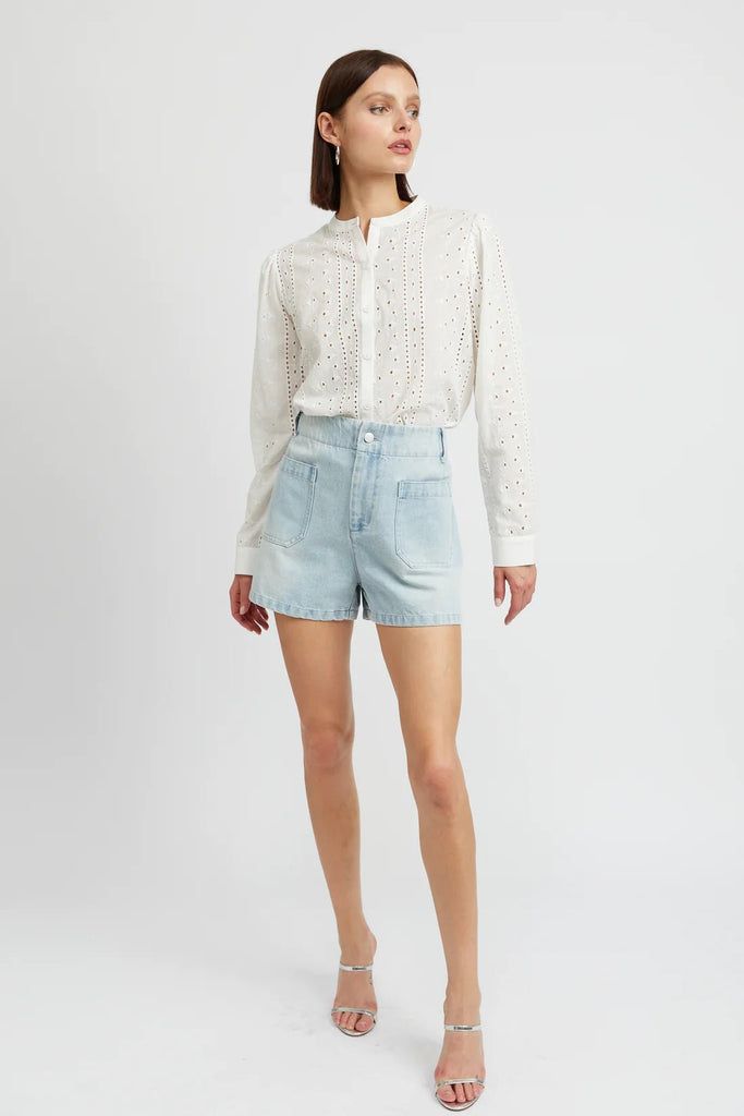 Cotton Eyelet Button Up Top - MISRED