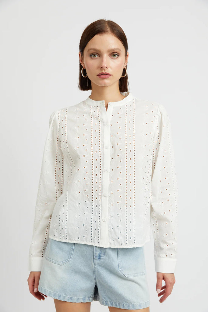 Cotton Eyelet Button Up Top - MISRED