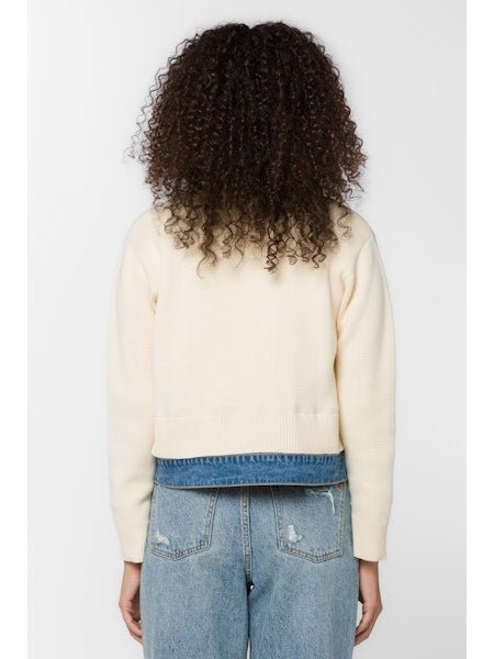 Cream Cardigan w/ Denim Trim - MISRED