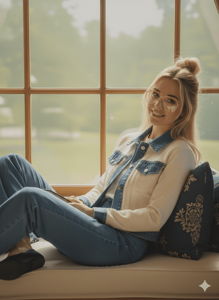 Cream Cardigan w/ Denim Trim - MISRED