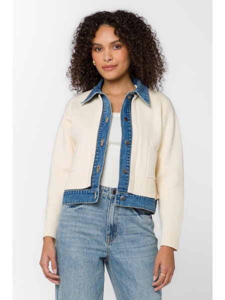 Cream Cardigan w/ Denim Trim - MISRED