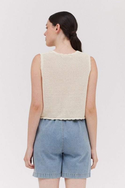 Cream Crochet Button Front Vest Top - MISRED