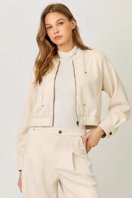 Cream Cropped Jacket - MISRED
