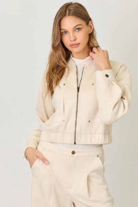 Cream Cropped Jacket - MISRED