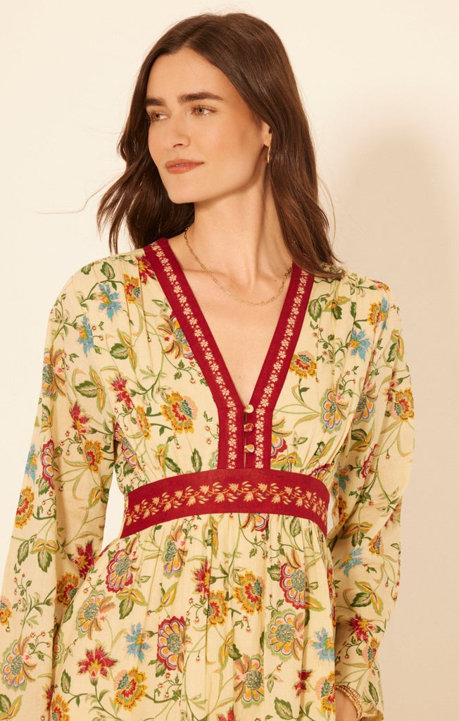 Cream Floral Maxi Dress - MISRED