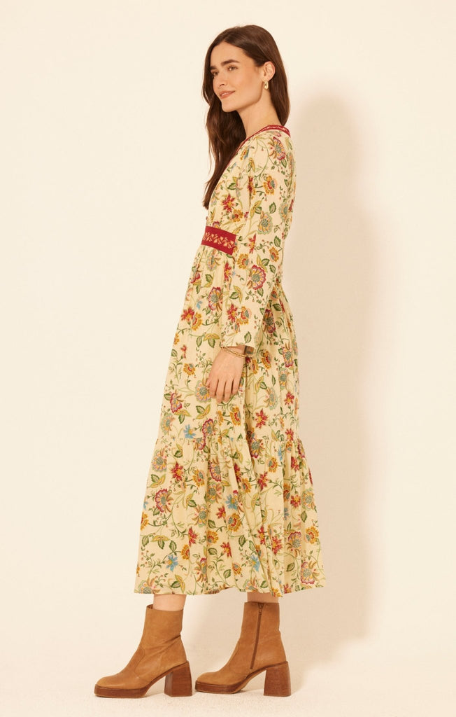 Cream Floral Maxi Dress - MISRED