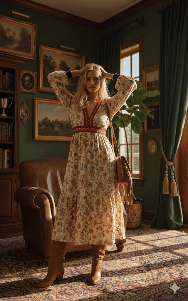Cream Floral Maxi Dress - MISRED