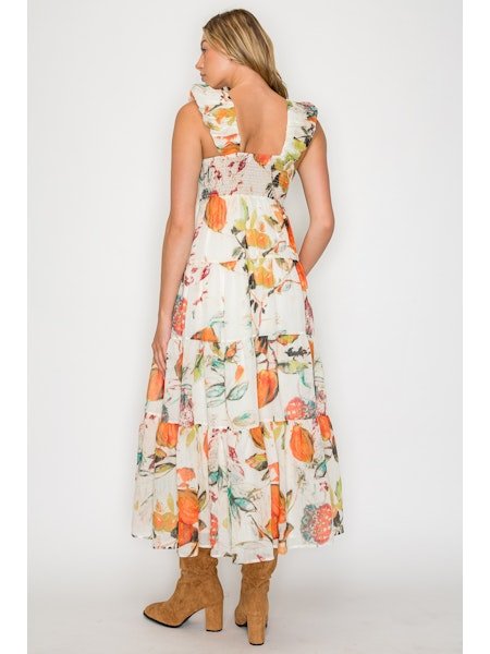 Cream Floral Tiered Maxi Dress - MISRED