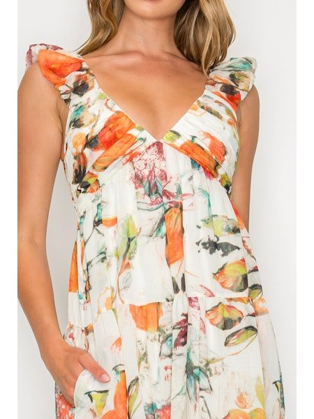 Cream Floral Tiered Maxi Dress - MISRED