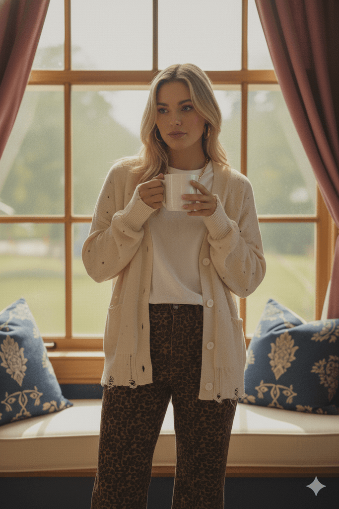 Cream Lightly Distressed Sweater Cardigan - MISRED