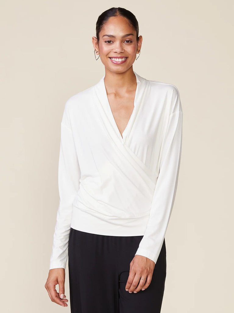 Cream Modal Faux Wrap Blouse - MISRED