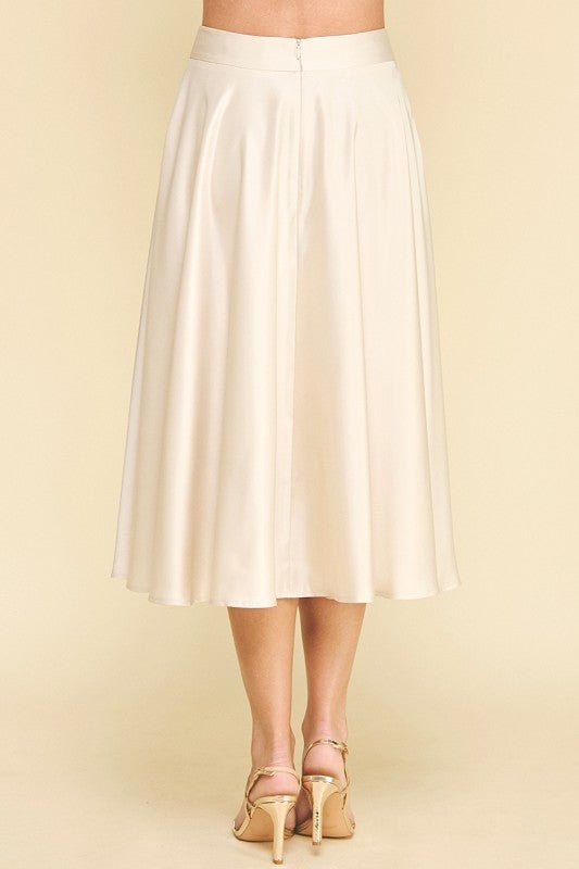 Cream Satin Midi Skirt - MISRED