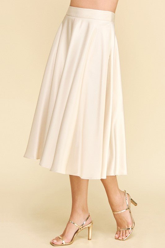 Cream Satin Midi Skirt - MISRED